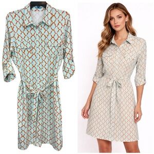 J. McLaughlin Calla Catalina Cloth Belted Shirt Dress L